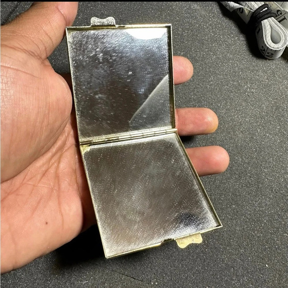 Vintage Handheld Compact Mosaic Floral Top Hinged Double Mirror - Picture 6 of 8